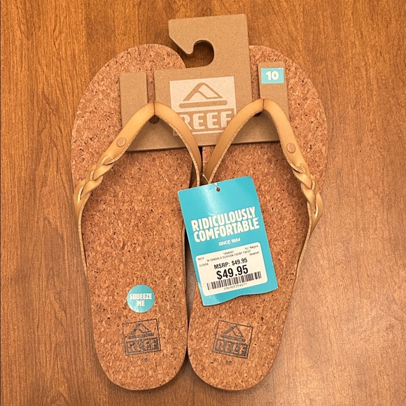 Reef Shoes - Reef Cork Flip Flops with Tan Braided Straps